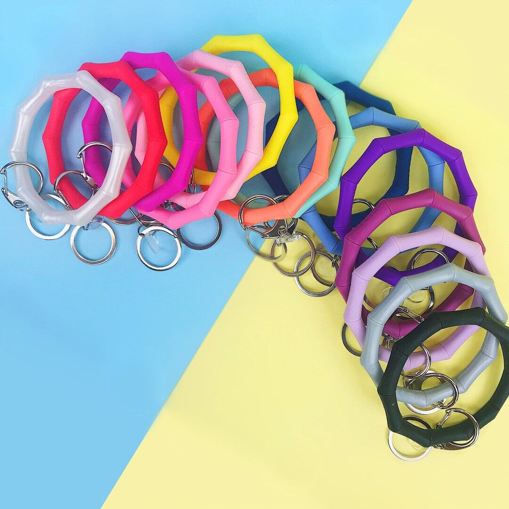 Bangle & Babe Silicone Bracelet Keychain For Women – Twist Rainbow Clasp, 3 Inch Diameter, Hands-Free Key Wristband