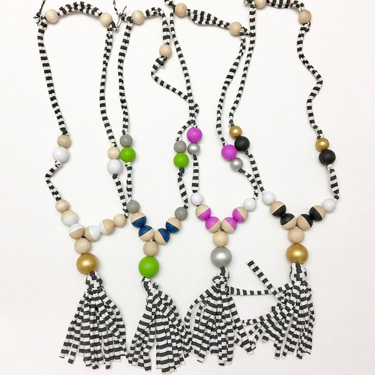 Striped Jersey Tassel Necklace