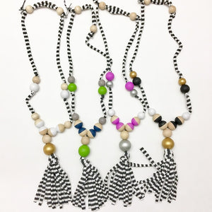 Striped Jersey Tassel Necklace