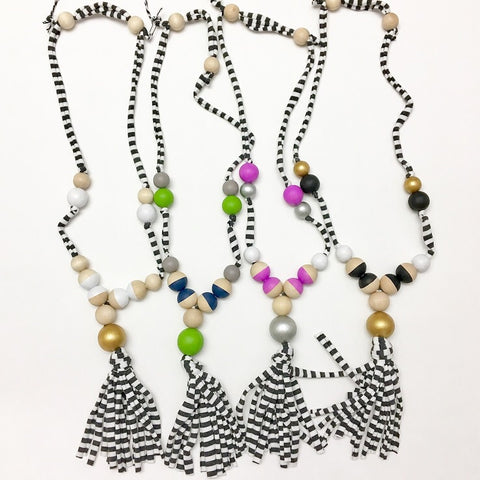 Striped Jersey Tassel Necklace