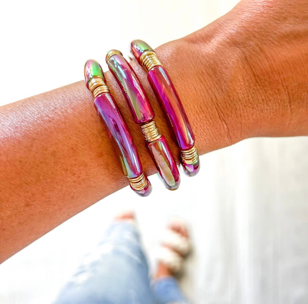 Iridescent Metallic Tube Bracelet