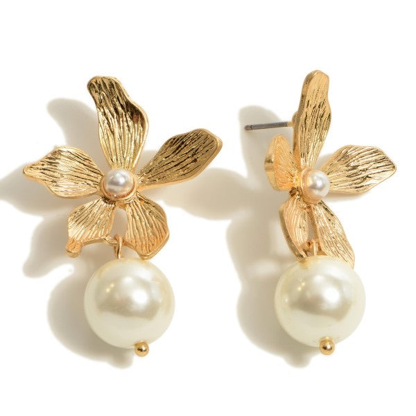 Orchid and Pearl Drop Earrings