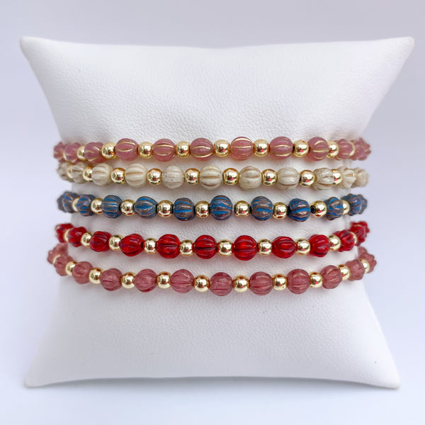 melon collection beads on a bracelet pillow